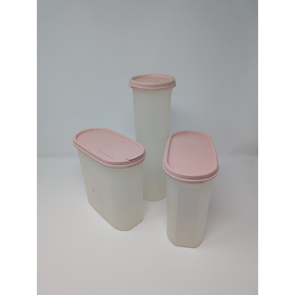 3 Vintage 80s Pink Lids Tupperware Modular Mates Storage Containers